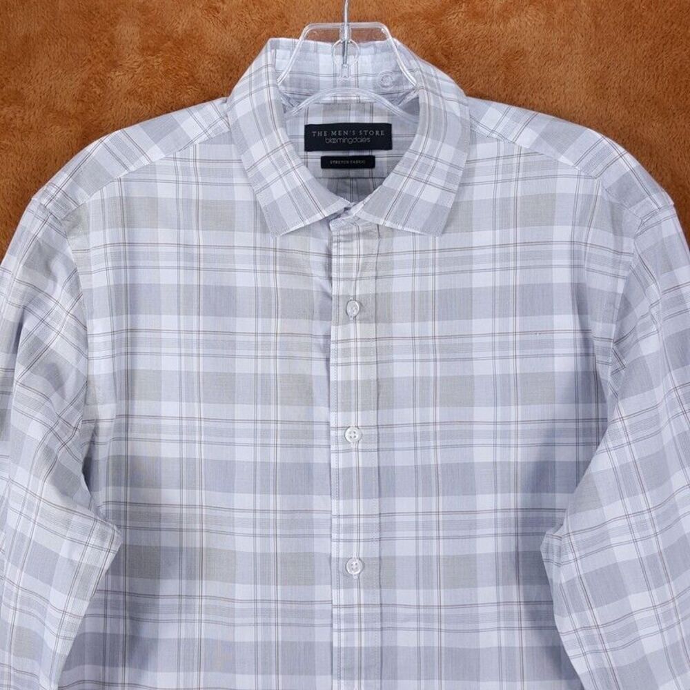 BLOOMINGDALES Mens Shirt Small Gray Check Button Up Workwear Tattersall Plaid